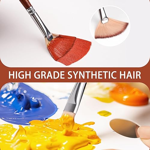 Miniatura 10 de Fuumuui Juego de 26 pinceles de pintura acrílica profesional, para artistas, gama completa de tamaños con mango corto mejorado, cuchillo plano ancho