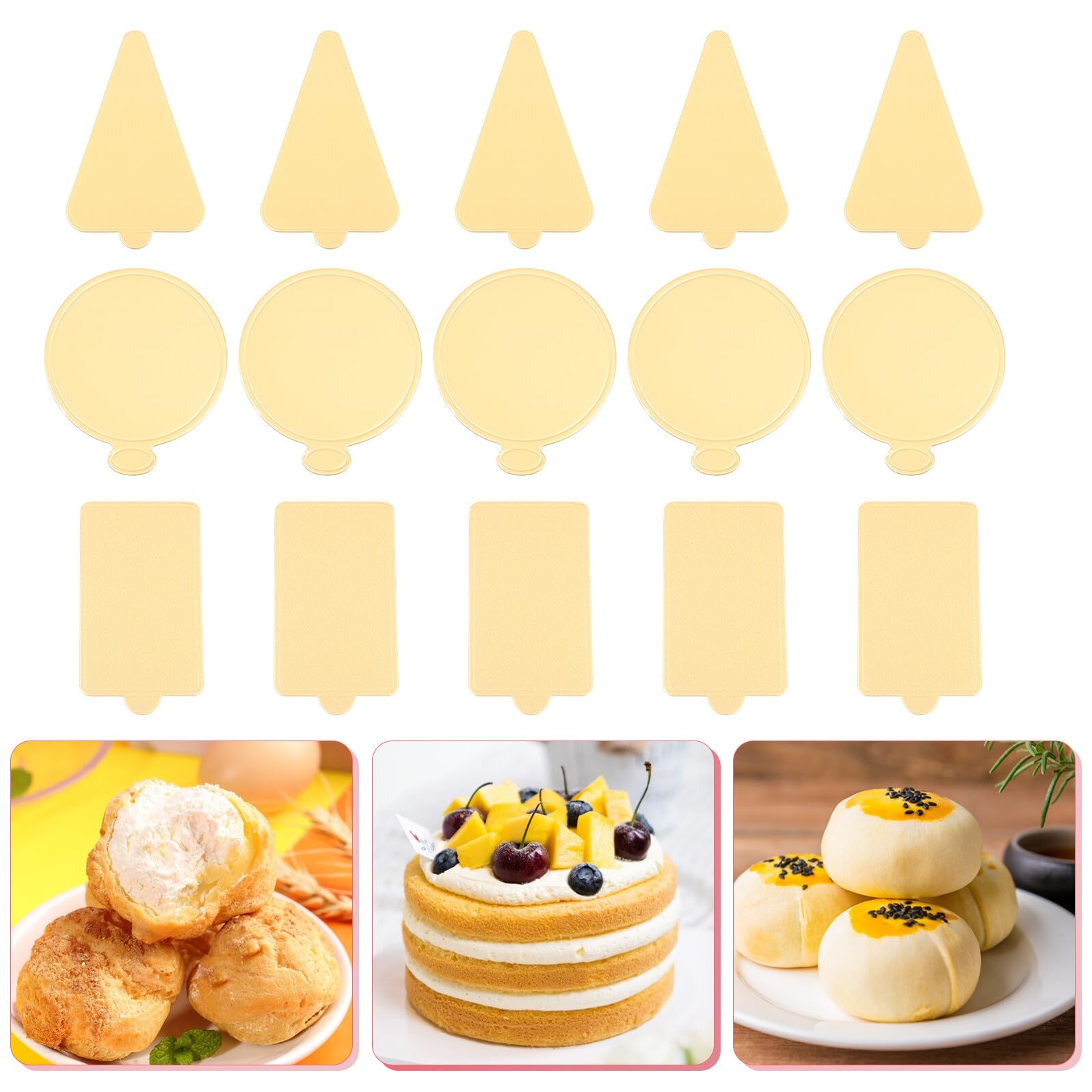 300 Stück Mini Kuchenböden aus Lebensmittelechtem Papier Runde Dreieckige und Rechteckige Cupcake Bases Mousse Cake Boards für Party Hochzeit Geburtstag Stabile Tortenspitzen