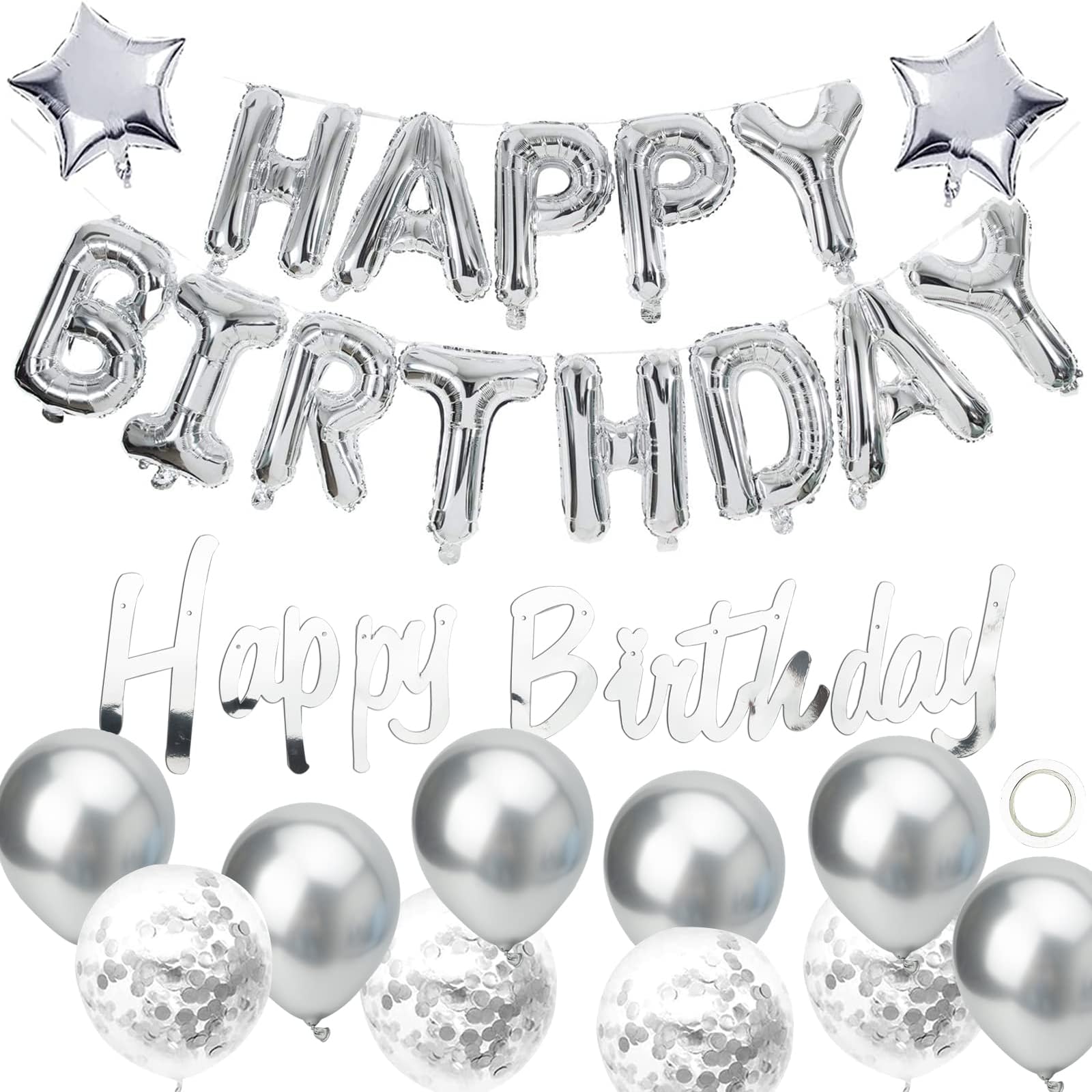 Sliver Happy Birthday Balloons Banner