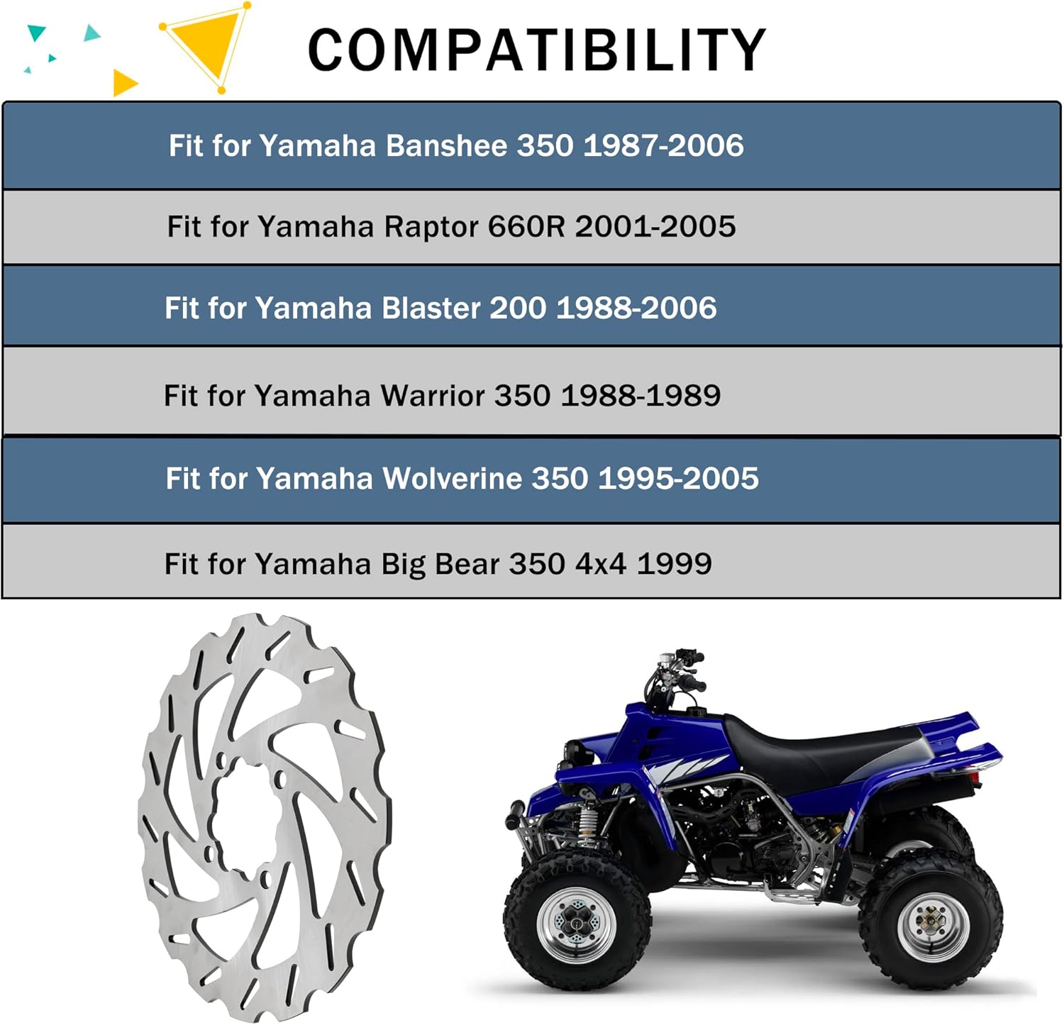 Rear Brake Disc Rotor ATV 220mm Fit for YAMAHA BANSHEE 350 1987-2006, BLASTER 200 1988-2006, WARRIOR & WOLVERINE 350 1995-2005, Raptor 660R 2001-200, 2XJ-25831-50-00 2GU-25831-51-00