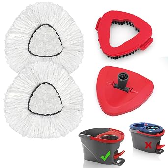 JEHONN Spin Mop Replacement Heads, Base, Brush for Vileda Turbo, Includes 2 Microfiber Refills, 1 Triangle Cover and 1 Scrub Tool for Cleaning Bathroom Kitchen Tile Floor