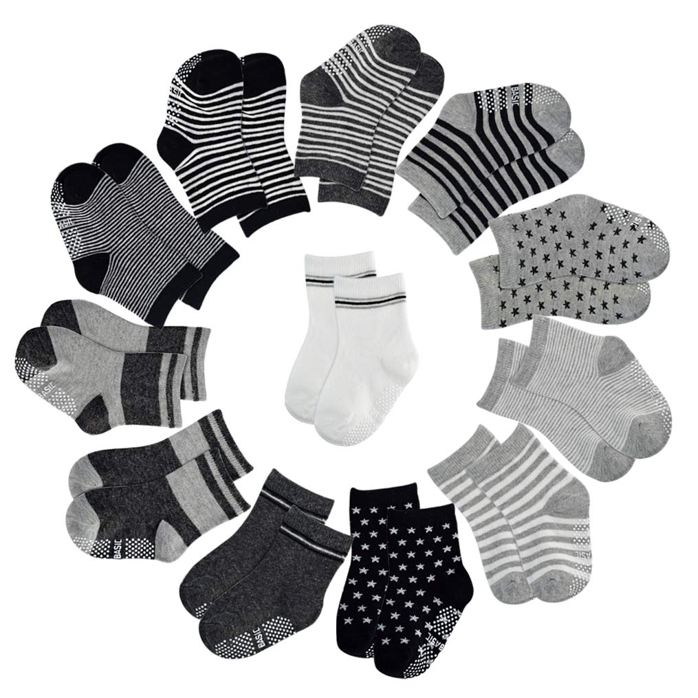HOVEOX 12 Pairs Anti-slip Toddler Socks, Kids Baby Socks Unisex 12-36 Months 1-3 Years