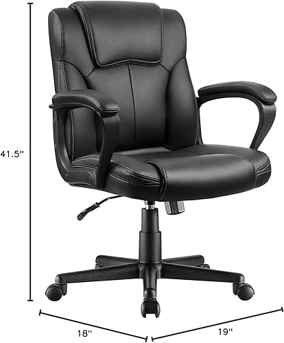Miniatura 8 de Silla ejecutiva de oficina giratoria con respaldo medio, asiento de escritorio ergonómico acolchado de cuero con soporte lumbar, reposabrazos, color