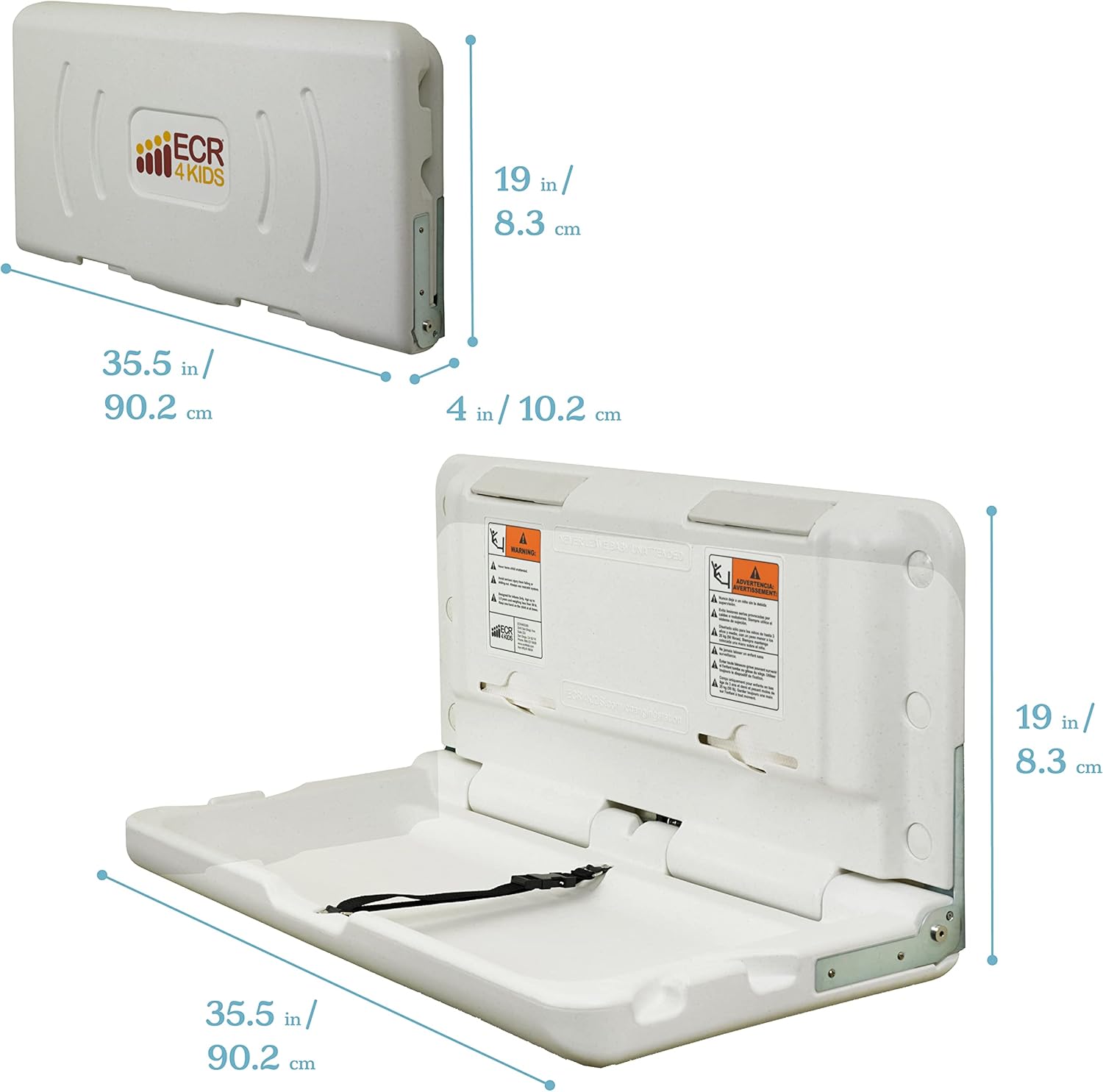ECR4Kids Horizontal Wall-Mounted Changing Station with 500 Liners, Baby Changer, White Granite