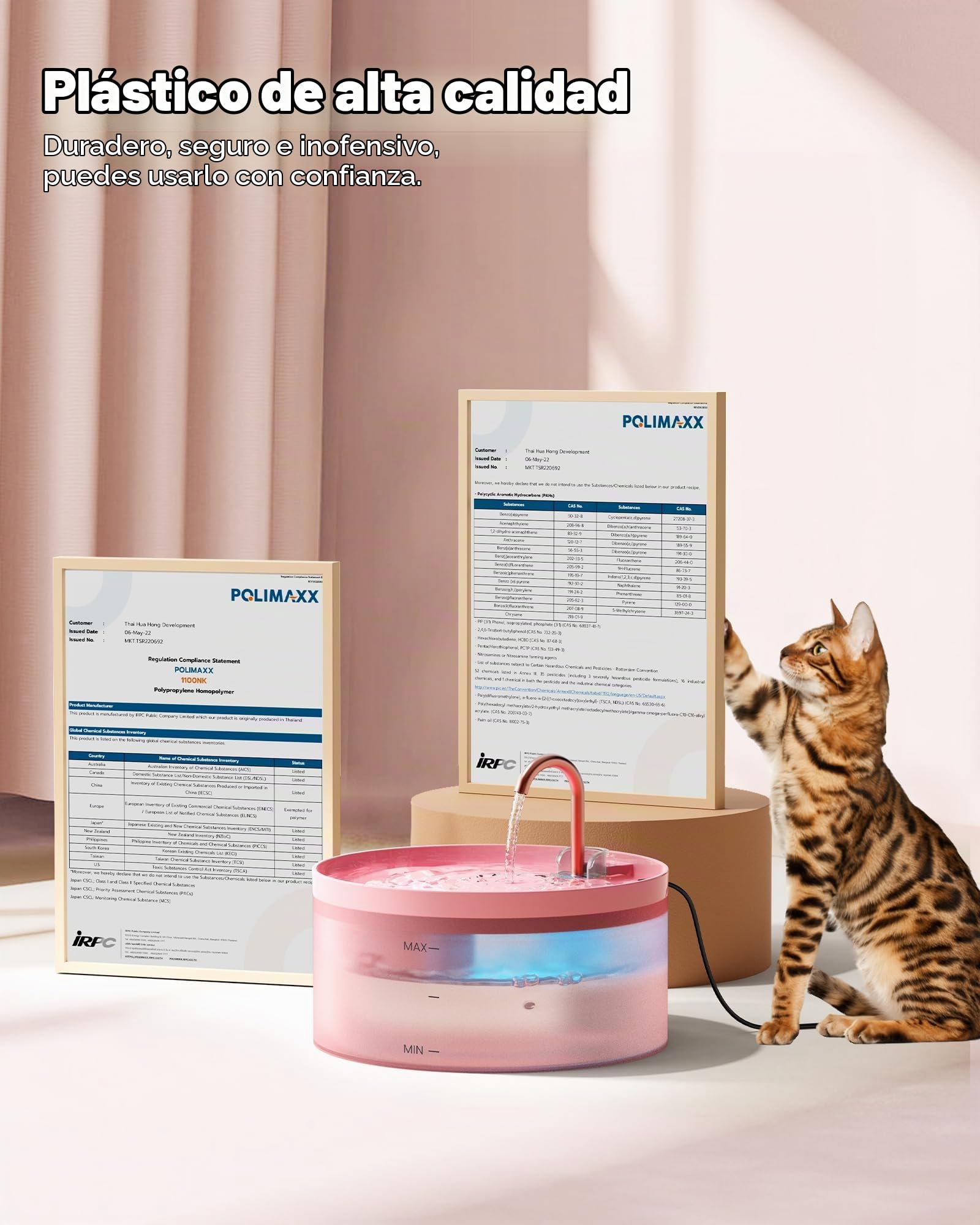 Fuente de agua rosa para gatos: con 6 filtros de carbono + 3 filtros de esponja, fuente de agua para mascotas BEMOONY de 3,2 l, fuentes de agua silenciosa para interiores, fuente de agua para gatos y | BEMOONY Fuente de agua para mascotas de 3,2 l, fuente