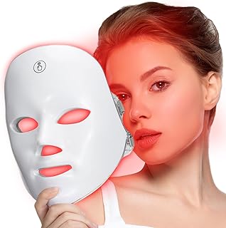 SUERBEATY Máscara de luz roja para cara, 7-1 colores de luz roja, cuidado de la piel facial en casa, inalámbrico, portátil y recargable