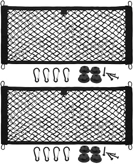 [2 Pack] JAVOedge Large Cargo Net for Car, SUV, Truck, RV, Boat – Elastic Storage Mesh Organizer with Built‑in Hooks, 8 Screws & 8 Carabiners – Heavy‑Duty Trunk Cargo Net & Vehicle Storage Bag