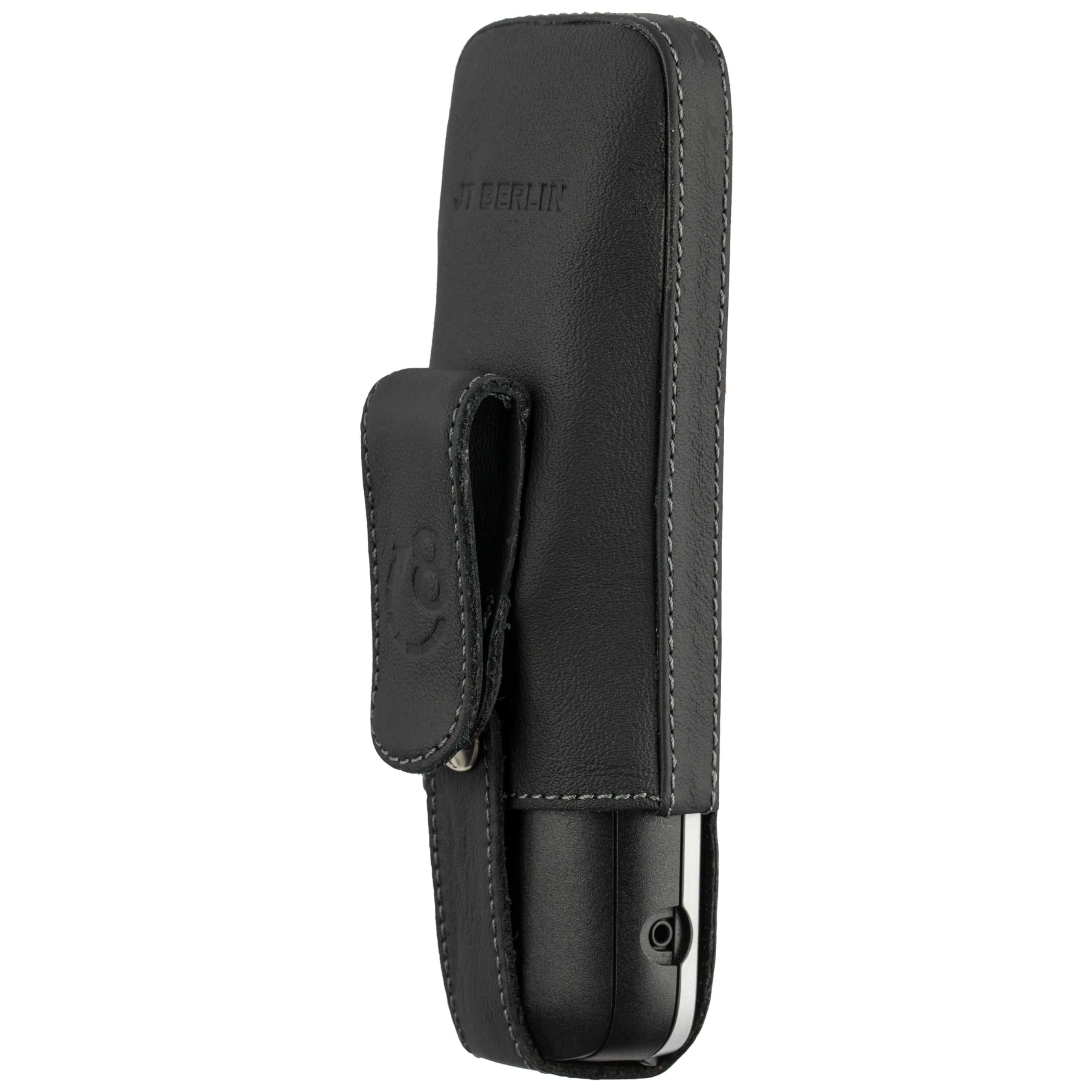 JT Berlin Turnline Schutzhülle für das Gigaset S650/S700/S700H Pro/S850/S850H/Premium 100HX - schwarz [Echtleder | 8-Stufen Gürtel-Drehclip | Handmade in Europe | Smarte Folie]