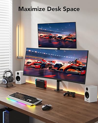 Miniatura 6 de HUANUO Soporte vertical para monitor doble, soporte de monitor apilado para 2 monitores con ajuste de altura, brazo de monitor de computadora