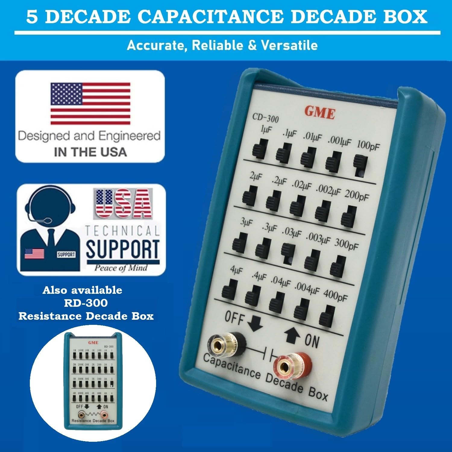 GME CD-300 Capacitance Substitution Decade Box, 5 Decades Range, 100pF to 11.111 μF, Designed in The USA