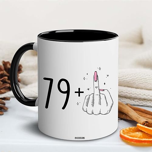 Miniatura 2 de BSQUIELE Regalos de 80 para mujeres, regalos de cumpleaños para mujeres, mamá, abuela, I Am 79 Plus 1 dedo medio igual a 80 cumpleaños tazas de café