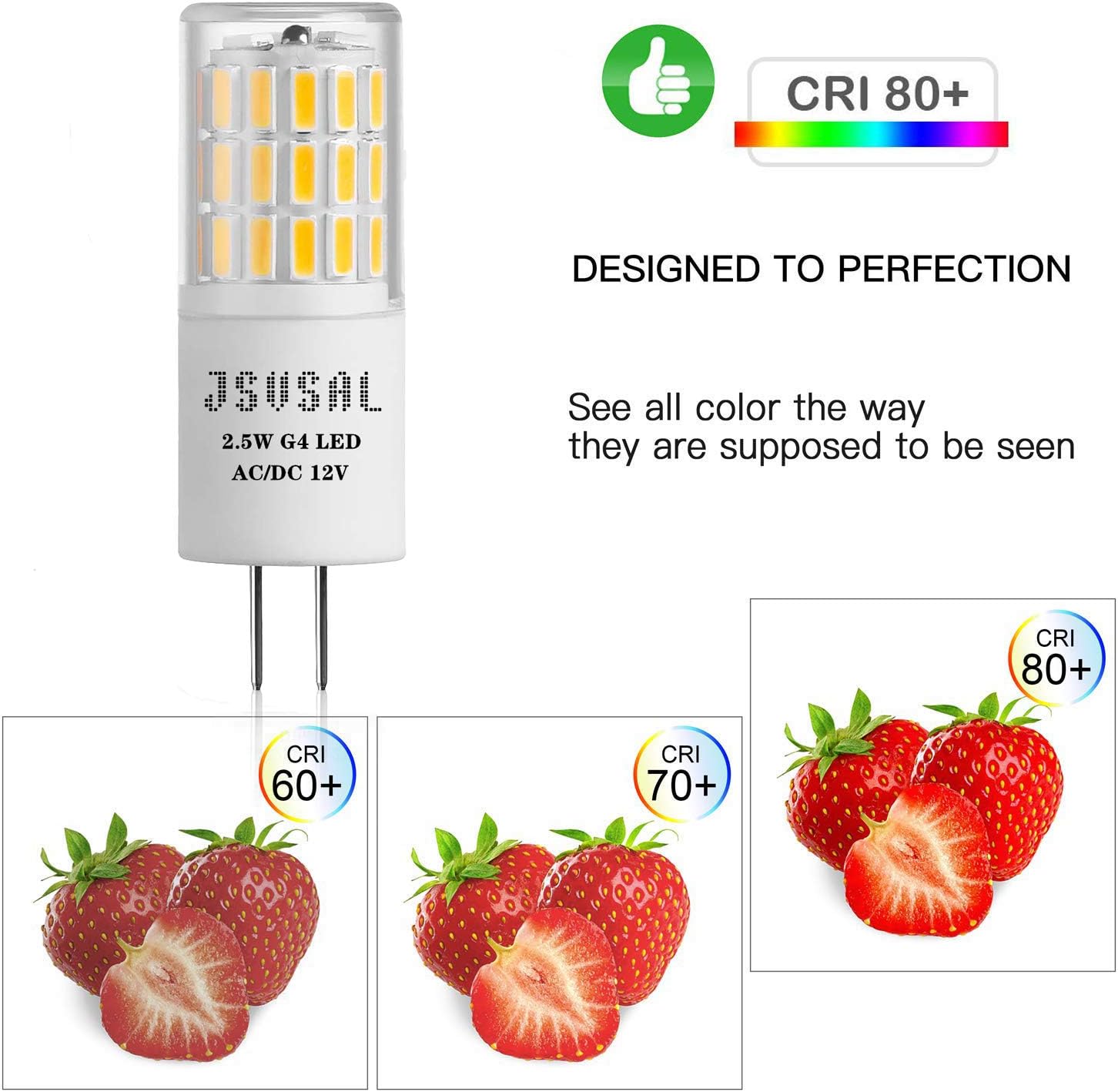 G4 LED Bulb 2.5W 2700K Warm White Bi-pin T3 JC Type 12V AC/DC, 20W Halogen Equivalent for Outdoor Landscape Lighting Deck Stair Step Path Lights, Non-dimmable,280LM,Pack of 4