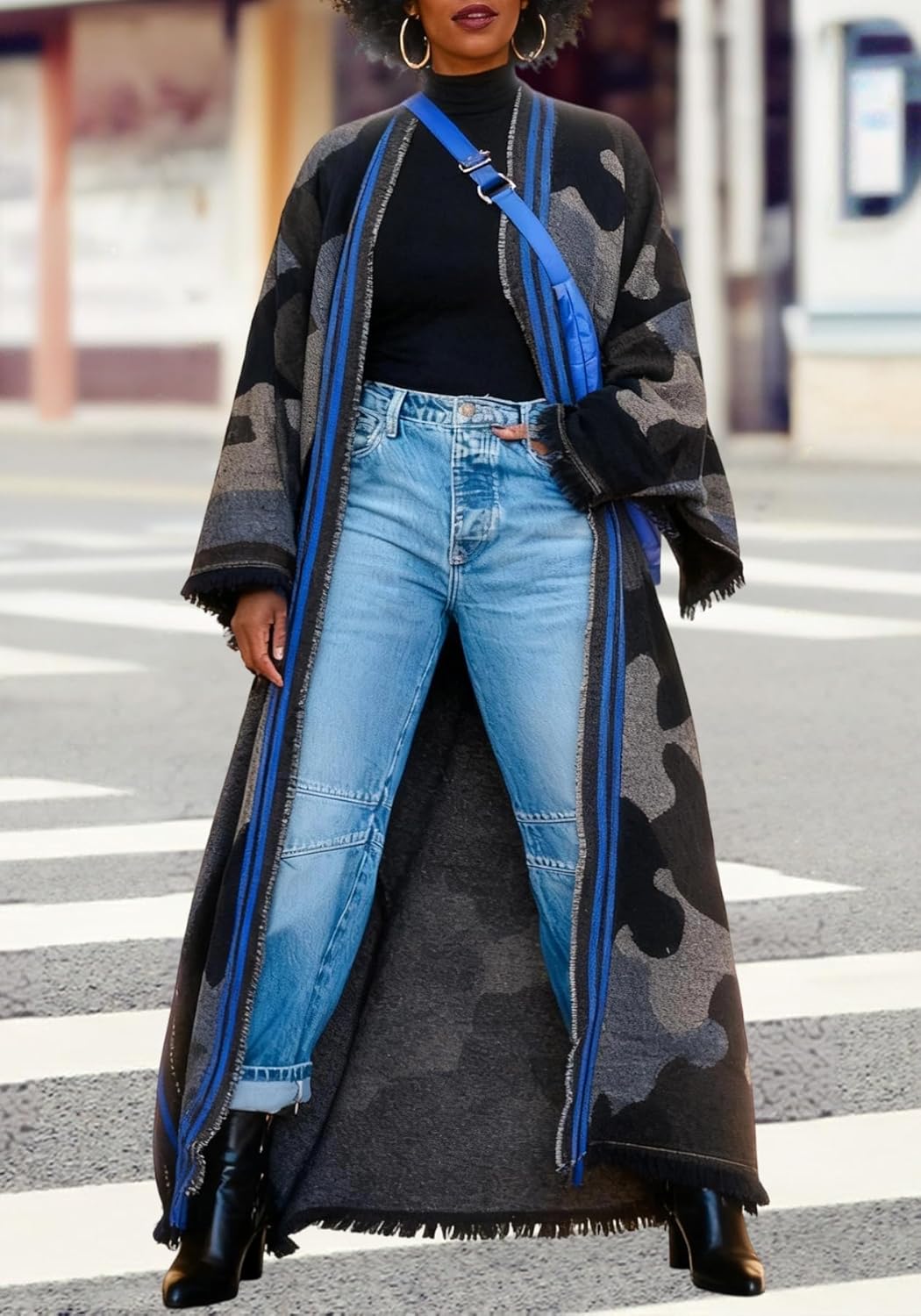 Unybwonn Women Long Cardigans Color Block Open Front Knit Sweater Cover up Maxi Dress Boho Long Sleeve Raw Hem Cardigan - Image 6