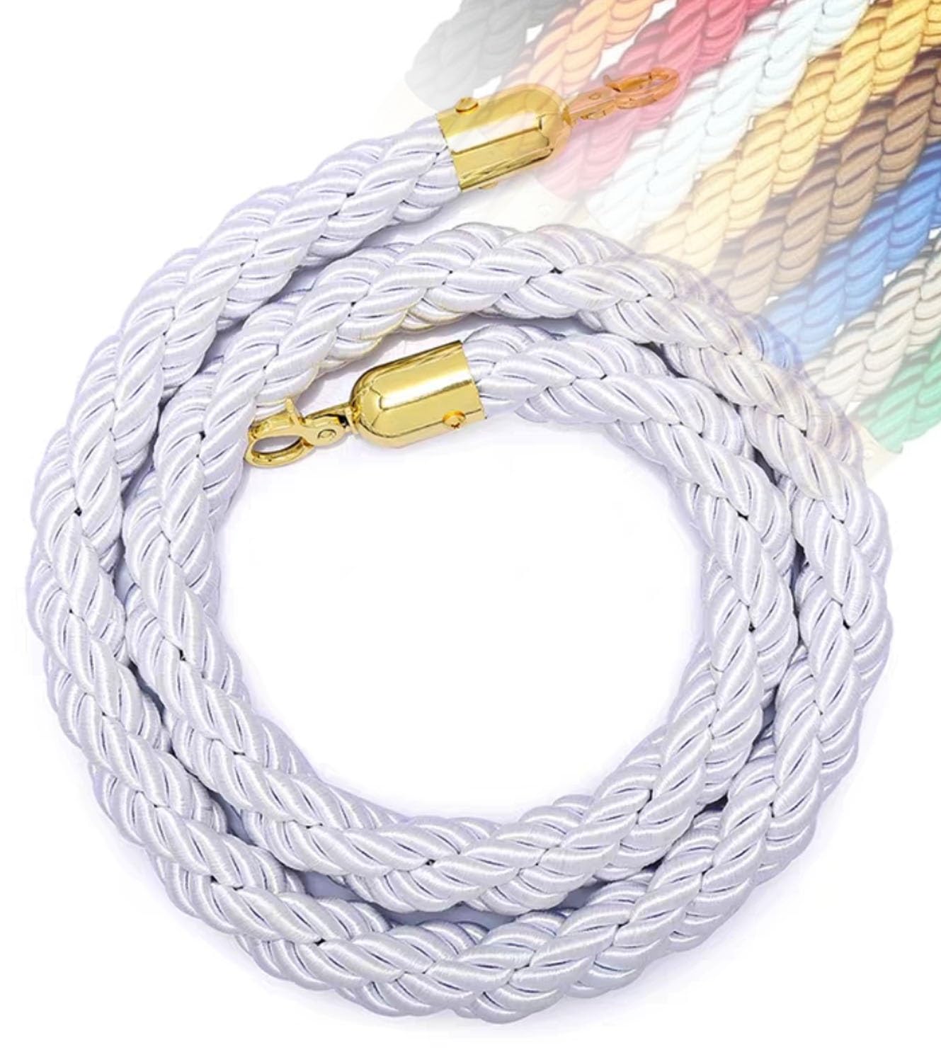 Aioneer 11 Colors Queue Barrier Rope 1-3M With Hooks For Posts & Stands, Crowd Control Stanchion Rope, Hotel Visitor Guidance, Safety Barrier,-White-3M