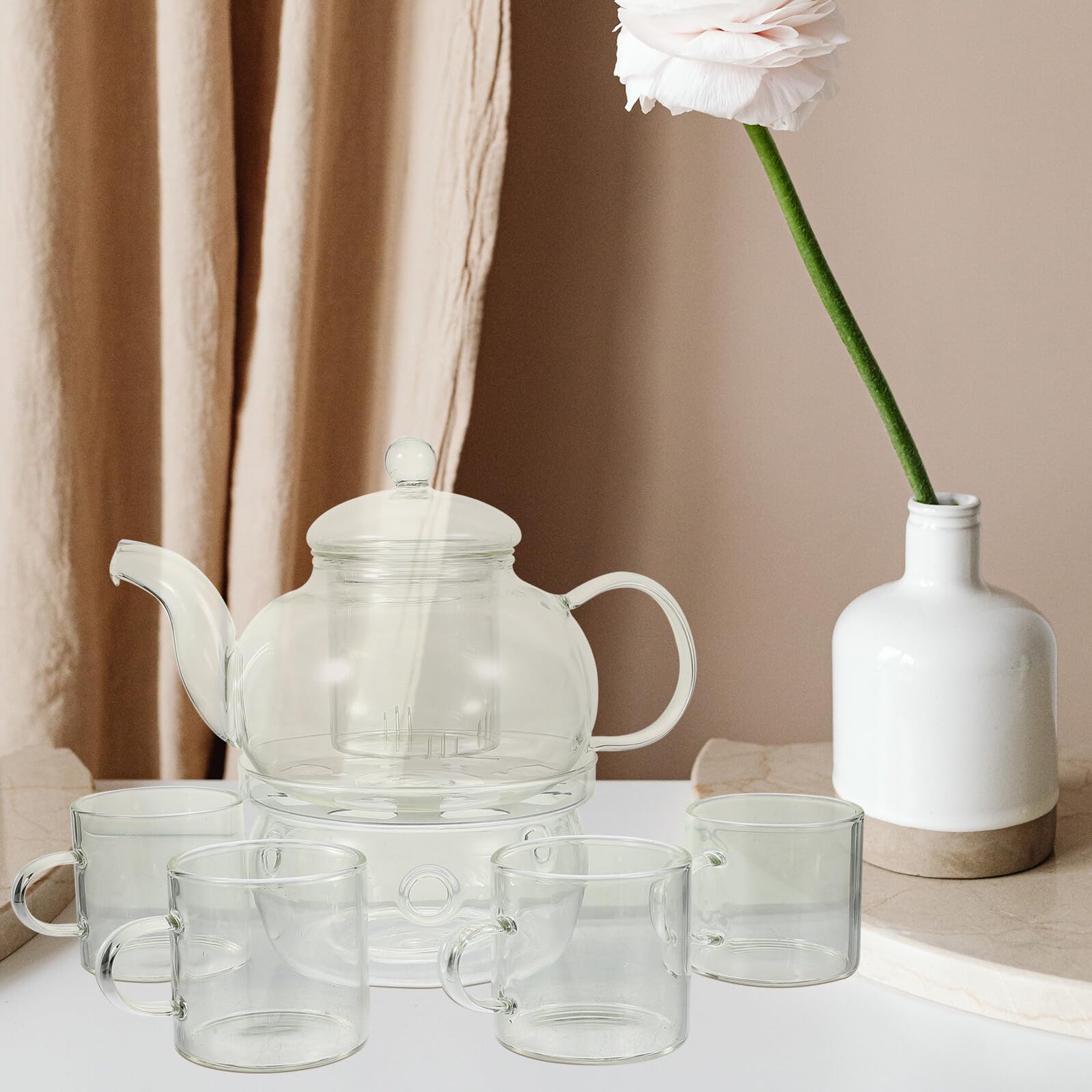 Baluue Teekanne aus Glas mit Teesiebkännchen und Kerzenhalter Hitzebeständig Elegante Teekanne für Aromatische Teezubereitung