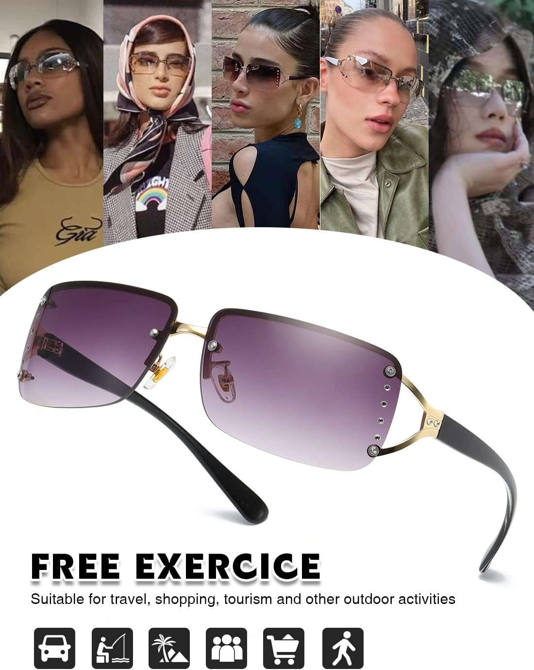 MASDUN Stylish Rimless Frameless Rectangle Sunglasses for Womens Surrounded designer trendy men - Image 5