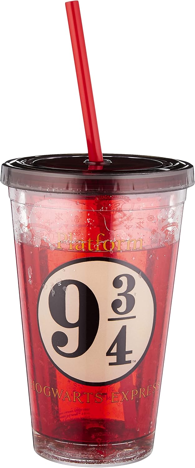 Silver Buffalo Harry Potter Hogwarts Express Plastic Snow Globe Cold Cup w/Lid and Straw, 14 Ounces