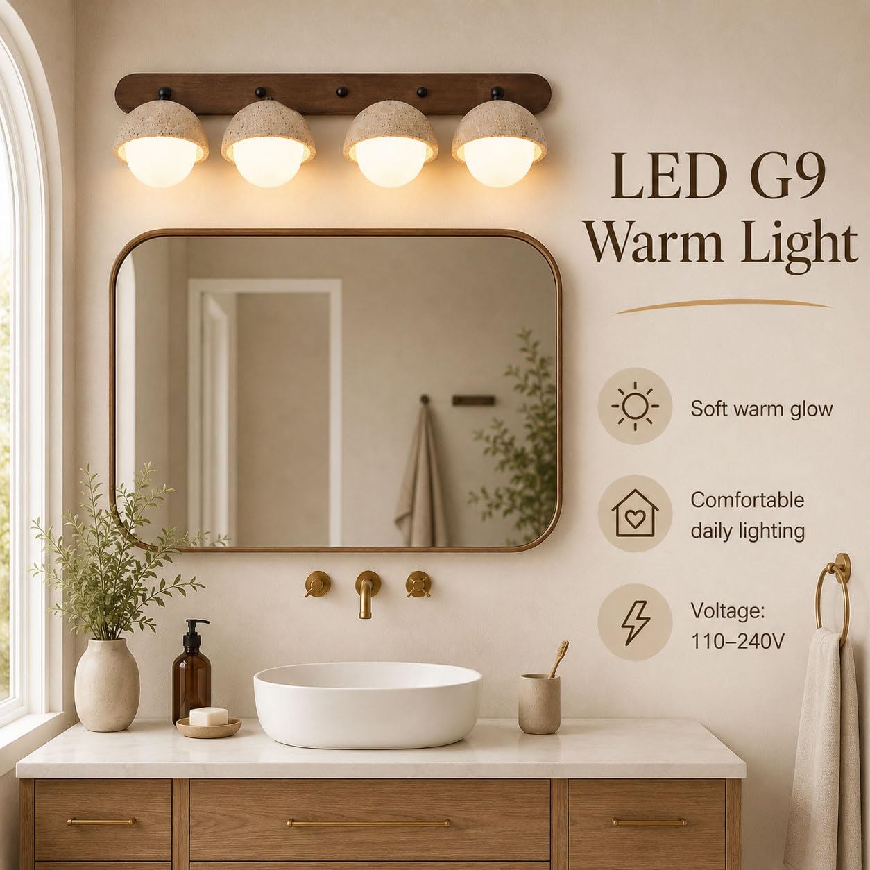 Applique Murale LED en Travertin, Lampe de Miroir Salle de Bain