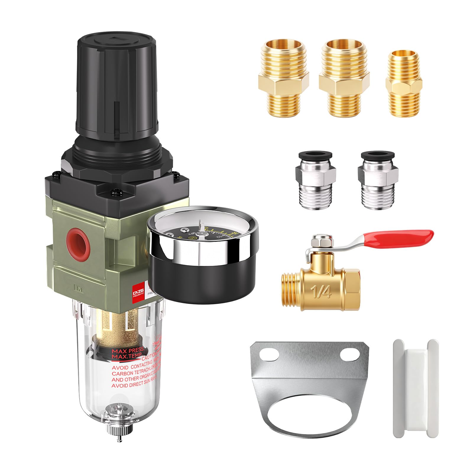 1/4 Zoll NPT Luftkompressor Wasserdruckregler für Airbrush-Feuchtigkeitsfalle Wasserabscheider Filter mit Manometer