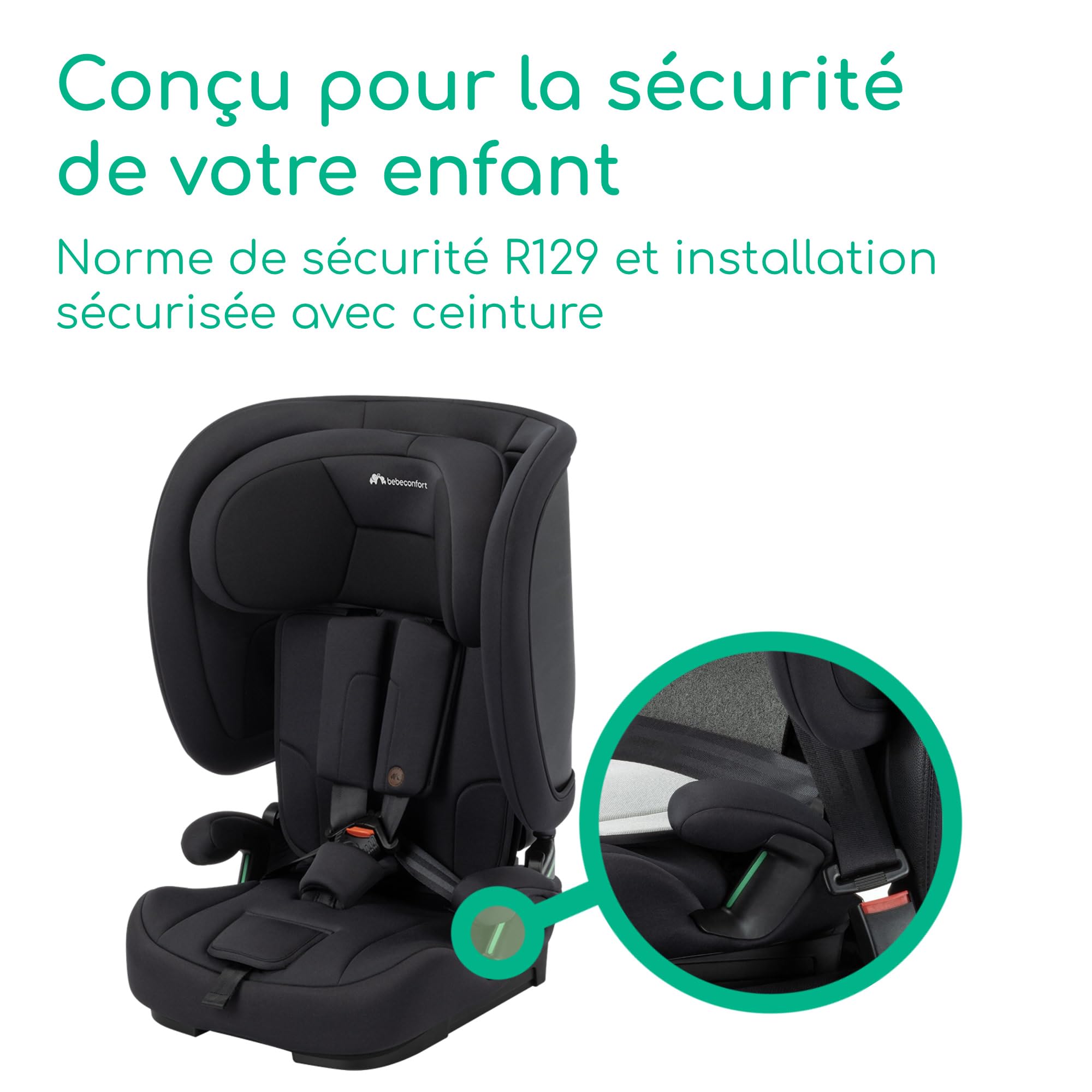 Bebeconfort Ever & Go i-Safe, Siège-Auto Évolutif, 15 Mois - 12 Ans, 76-150 cm, Siège-Auto de Voyage Pliable, Compact & Léger (4.9 kg), 15 Positions d'Appui-Tête, Full Black