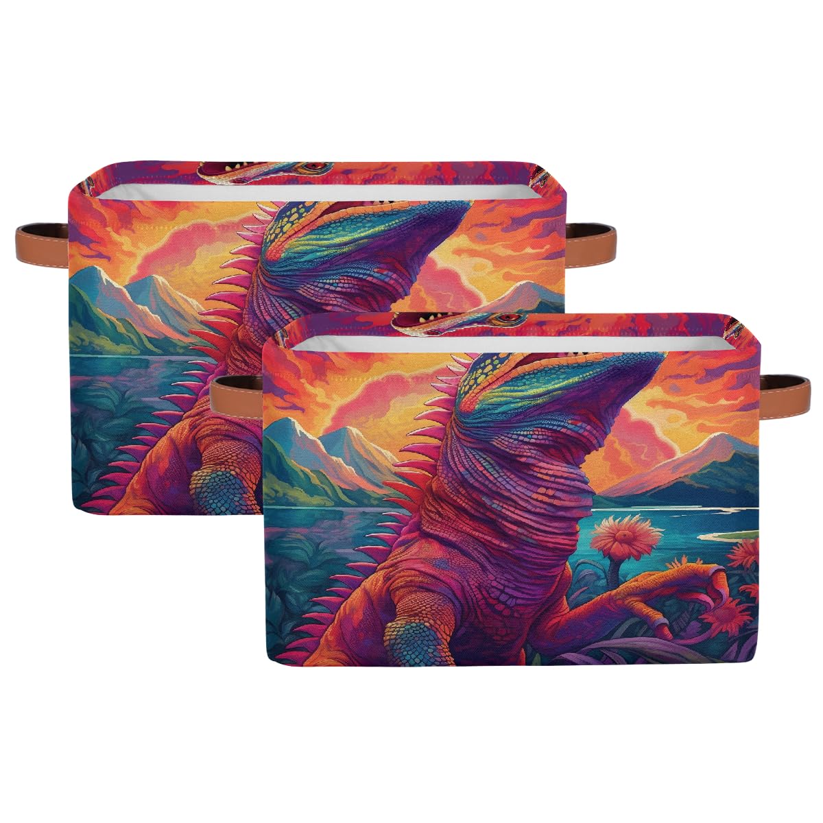Mexpekil Cesta de almacenamiento multicolor de camaleón, caja de almacenamiento de juguetes para niños, plegable, organizador de tela para estantes, cesta de regalo grande con asas, 2 piezas