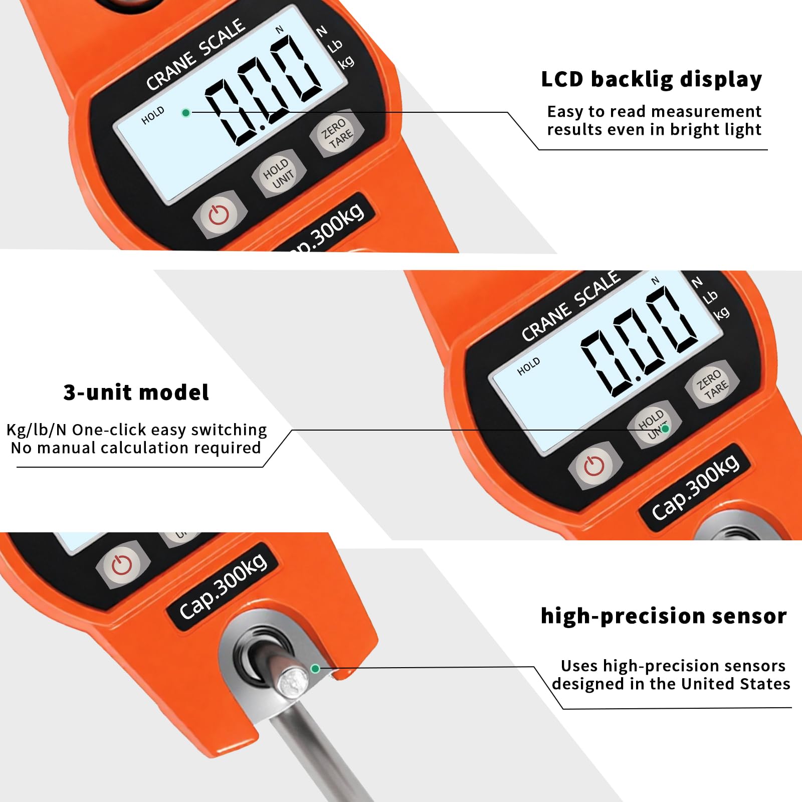 Hanging Scale - 660lb Fishing & Luggage Crane Scale -3