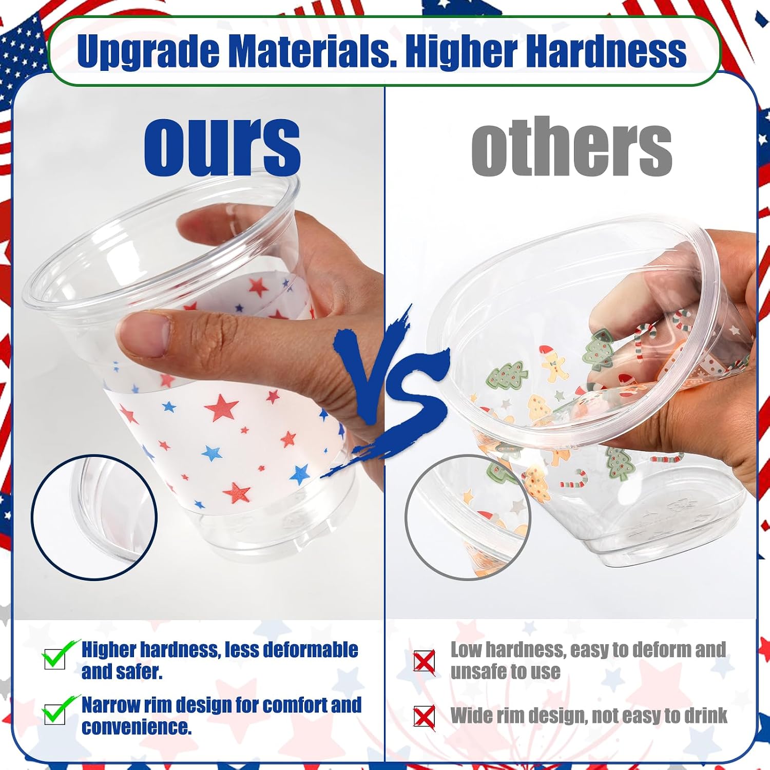 250th Anniversary Patriotic Decorations Plastic Cups - 50pcs 12 Oz Plastic Clear American Flag Cups Disposable Drinking Cups For 4th of July Independence Memorial Day Party Supplies