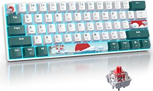 surmen Wireless Keyboard 60% Gaming Keyboard 60 Percent, Hot Swappable RGB Mini Bluetooth BT5.0/USB-C Mechanical Keyboard with Software for Windows Mac Laptop (Gateron Red, Green 61)