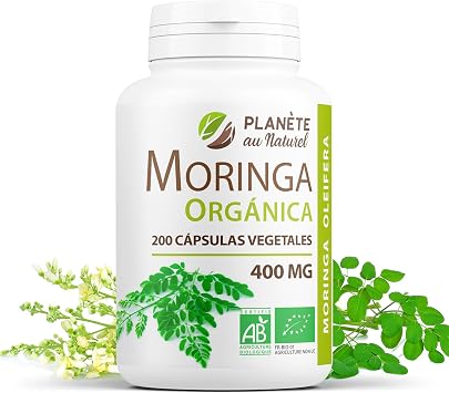 Organic Moringa Oleifera - 400 mg - 200 vegetable capsules - Plan te au Naturel