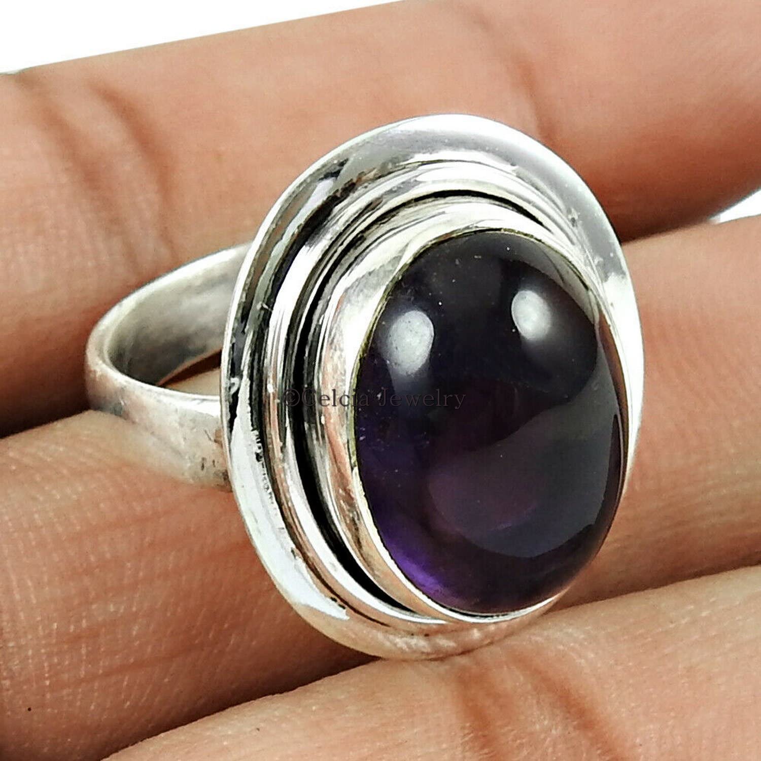 Autentico anello da donna viola ametista, anello di dichiarazione, anello solitario, regali per la damigella d'onore, regali del migliore amico, regali per la fidanzata della moglie di mamma