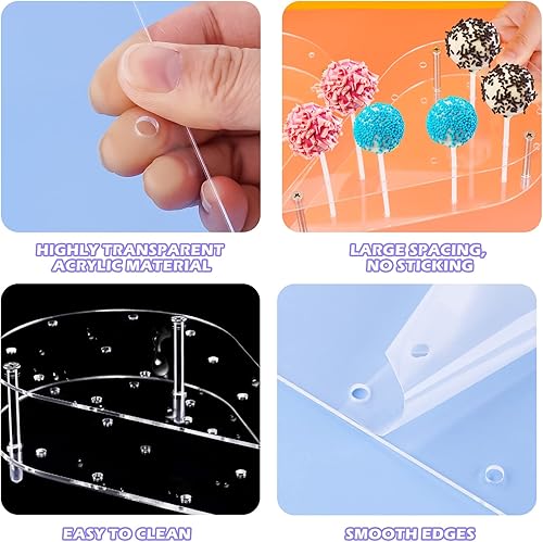 Miniatura 6 de NiHome Soporte antiadherente para tartas, 24 agujeros, soporte acrílico para tartas, soporte para piruletas para bodas, fiestas de cumpleaños,