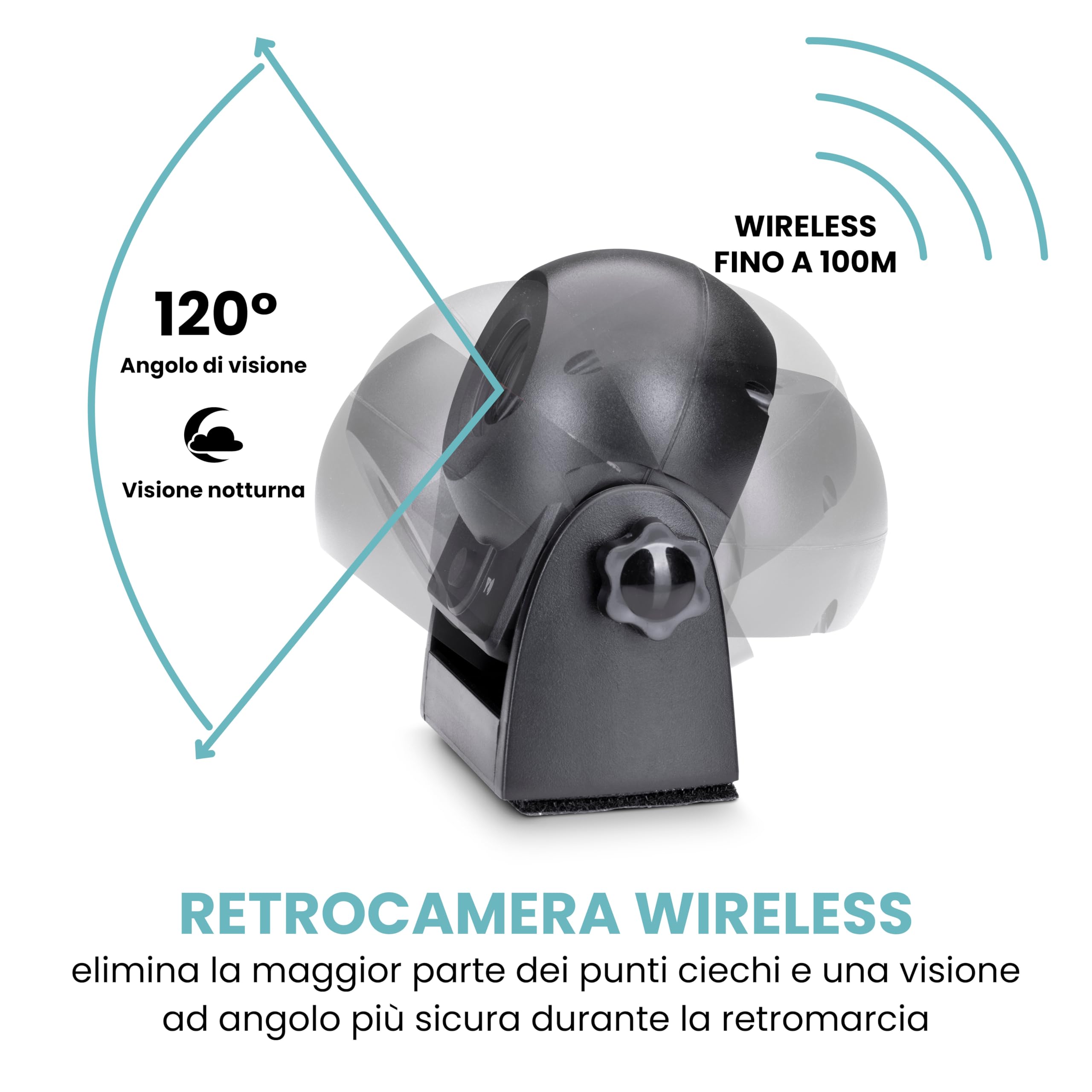 Midland - Wireless RV Cam Telecamera Retromarcia Auto, Camper, Roulotte e Altri Veicoli - Telecamera per Auto con Angolo di Visione 120°, LED IR, Facile Installazione Senza Forature, Monitor Incluso