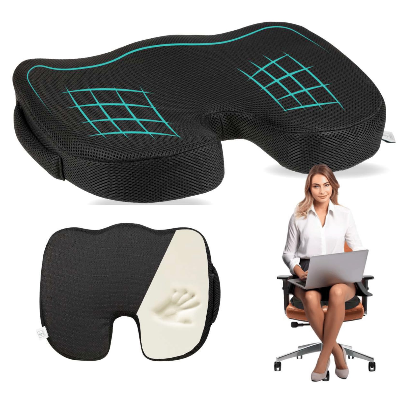MAZZINI Cuscino Lombare Auto Memory Foam – Supporto Schiena Ergonomico per Sedia Ufficio e Auto | Antiscivolo, Sfoderabile, Ideale per Dolori Lombari, Postura e Antidecubito