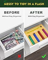 Vista 2 de 5 in 1 Plastic Bag Organizer, Storage Bag Organizer with Slider, Great for Kitchen Drawer Pantry Storage Gallon, Quart, Sandwich, and Snack Variety