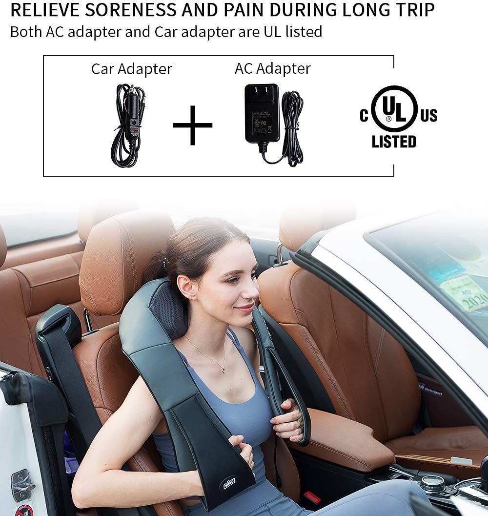 Shiatsu Neck and Shoulder Massager with Heat, Deep Tissue 3D Electric Kneading Pillow Massager for Neck Back Shoulder Muscle Pain Relief, Office Home Car Use, with Spiky Massage Ball