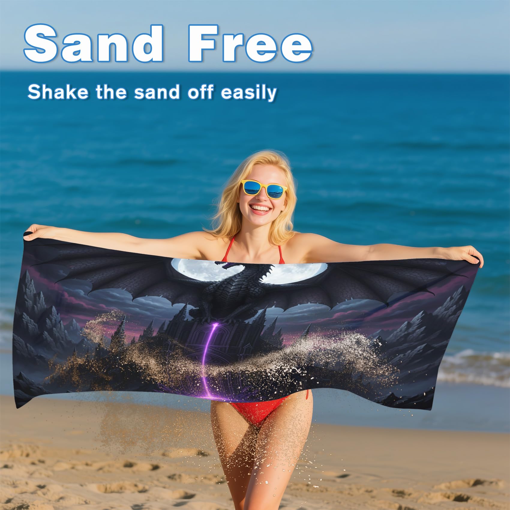 Serviette de Plage XXL Microfibre Dragon Gothique Fantaisie, Drap de Plage Séchage Rapide Anti Sable & Légère, Serviette de Bain Grande Taille 200x200 cm, Accessoire & Cadeau été