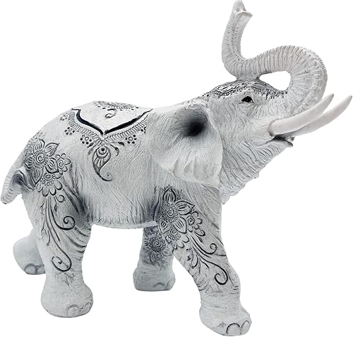 Miniatura 2 de George S Chen Imports Figura de estatua coleccionable tailandesa para decoración tronco arriba-elefante tailandés 88246blanco