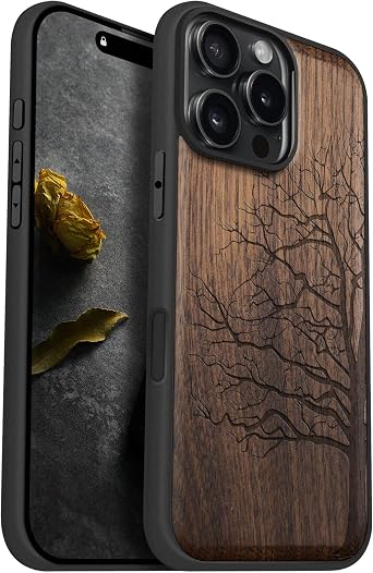 Carveit Wood Case for iPhone 16 Pro Max, Eternal Tree, Walnut