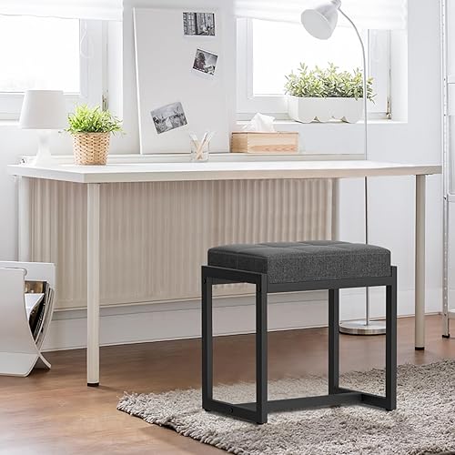 Miniatura 2 de Taburete de tocador, taburetes de silla de tocador para sala de maquillaje, taburete cuadrado de lino para tocador, otomanos pequeños acolchados