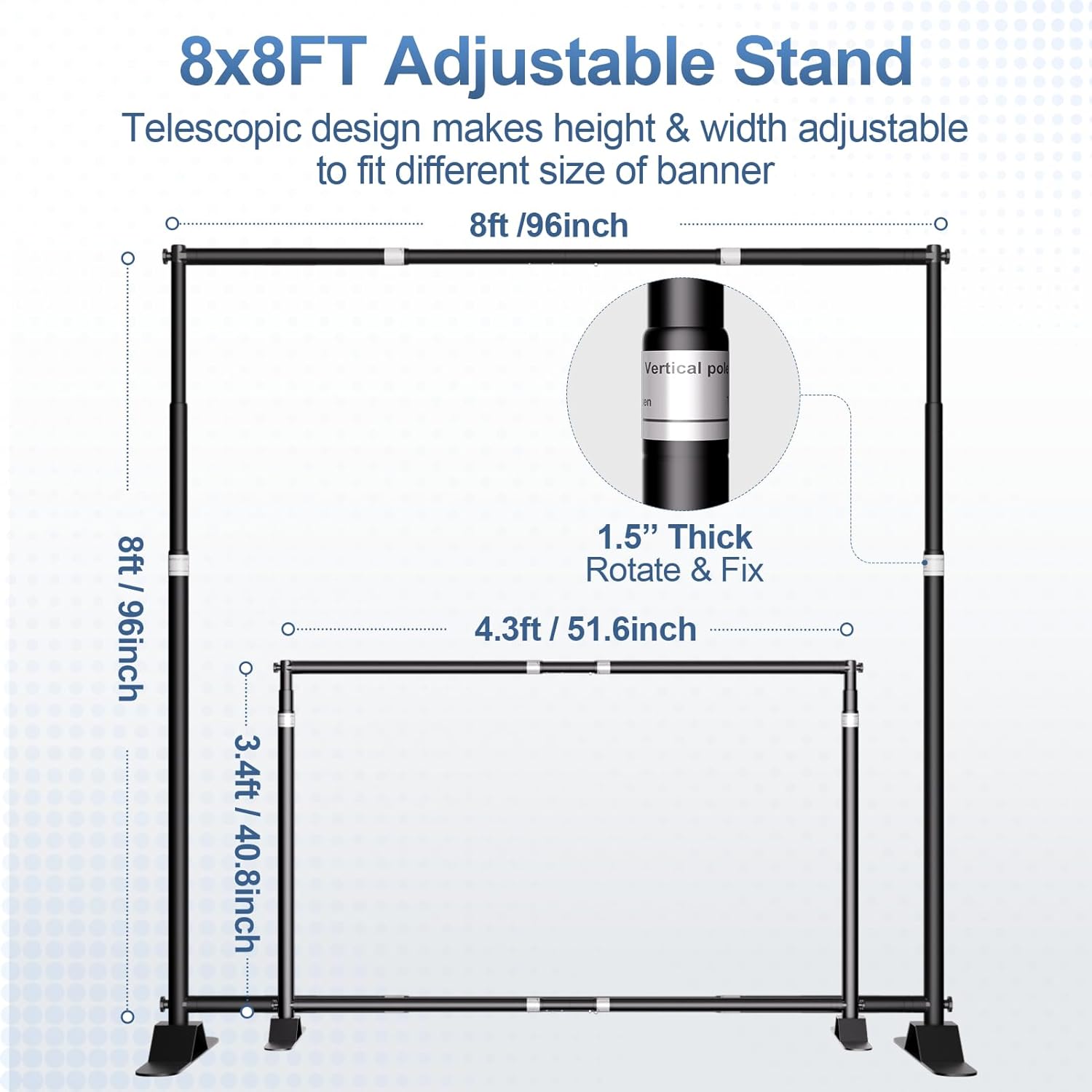 8 x 8FT Backdrop Banner Stand, Heavy Duty Adjustable Photo Background Support Frame Kit, Step and Repeat Stand for Photo Booth, Parties, Exhibition, Trade Show, Wedding