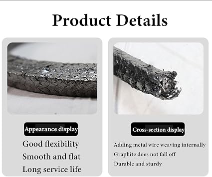 Graphite Rope Packing Expanded Flexible Graphite Packing Gland Packing Grade A For Pump Seals Or Valve Stems Or Mechanical Seals(Size:4mm×4mm×1m)