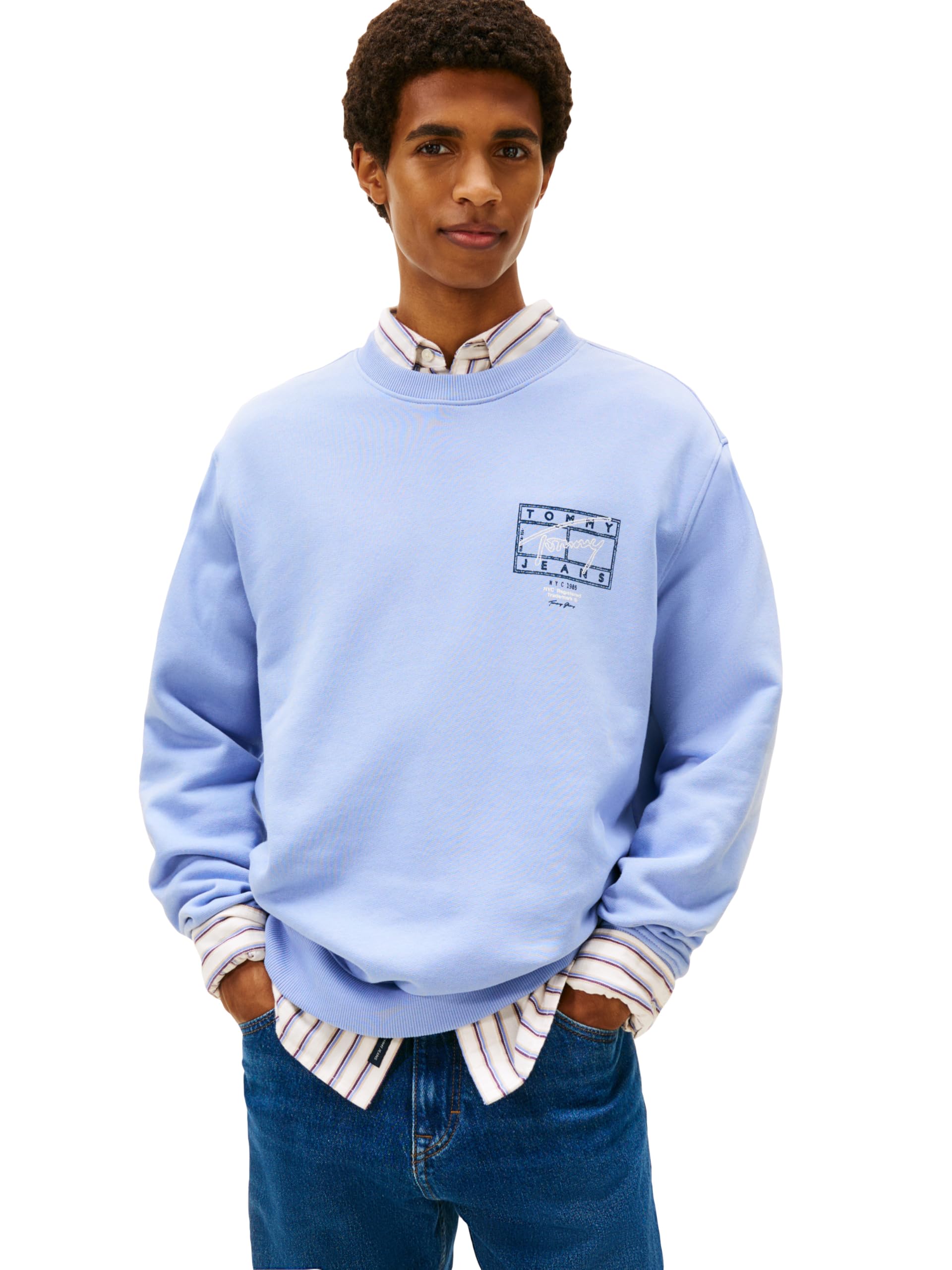 Tommy Jeans Men's Medium Weight Crewneck Sweatshirt With Signature Printed Archival Graphic