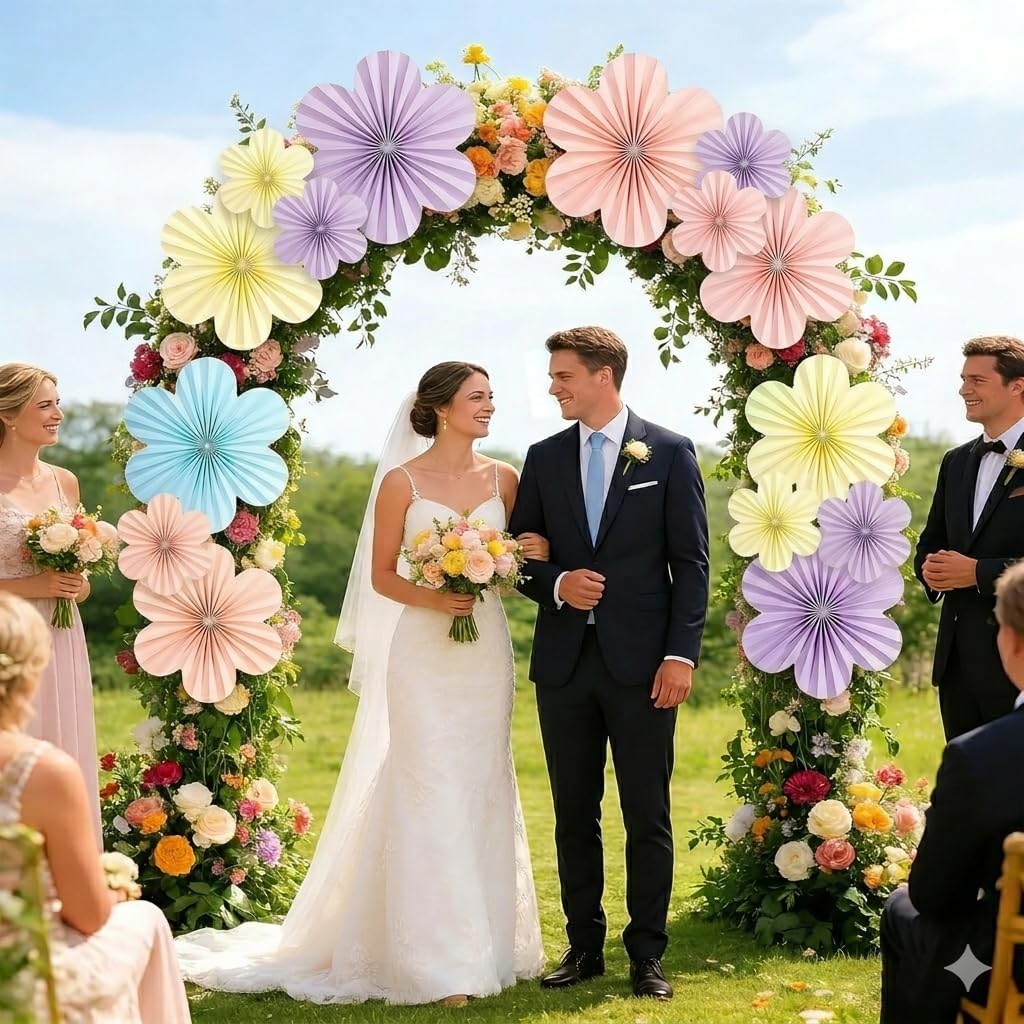 ZMD Pastel Party Decorations Pastel Paper Flowers Decorations for Wall 9pcs Paper Fans Floral Backdrop Flower Wall Decor for Birthday Classroom Baby Shower, Paper Guide