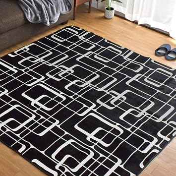 MEVIUS Rug, Carpet, Rug, Washable, 2 Tatami Mat, Stylish, Antibacterial, Odor Resistant, Dust Mite Resistant, Approx. 72.8 x 72.8 inches 185 x 185 cm, Black, Geometric Pattern, Hot