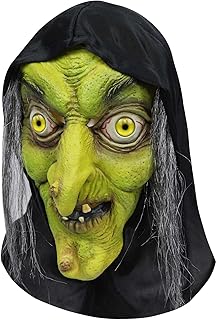 AMUGEL Old Witch Mask Woman Latex Green Creepy Witch Face Mask Halloween Scary Horror Cosplay Costume Party Props
