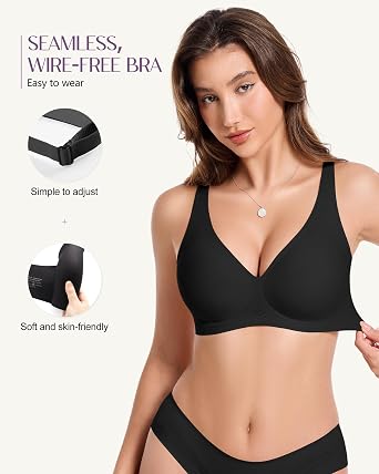 Wireless Seamless Jelly Bra for Women - Deep V Push Up Bras for Womens No Underwire - No Wire Back Support Lift Bralette