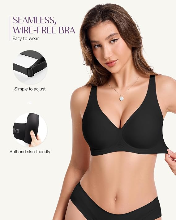 Wireless Seamless Jelly Bra for Women - Deep V Push Up Bras for Womens No Underwire - No Wire Back Support Lift Bralette