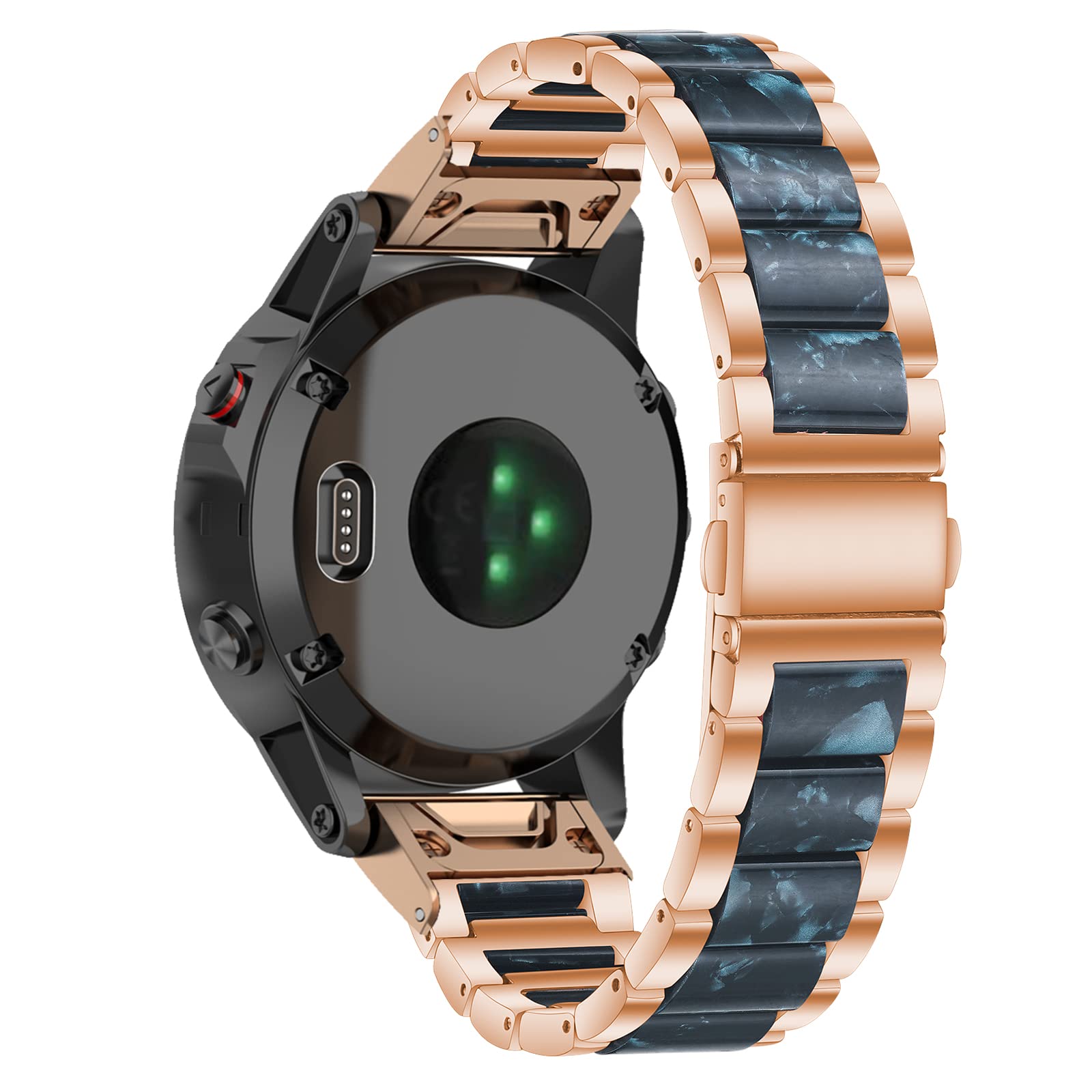 Gheper Resin Stainless Steel Watch Band Compatible with Garmin Fenix 7/Fenix 6 Pro/Fenix 5 Plus/Forerunner 935/945 Quick Fit Replacement Wristband Strap for Men Women