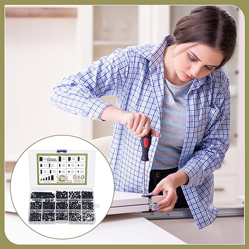 Miniatura 7 de 1317 piezas de 26 tamaños métricos + SAE Juego surtido de tornillos de cabeza hexagonal, juego surtido de tornillos métricos chapados en zinc negro