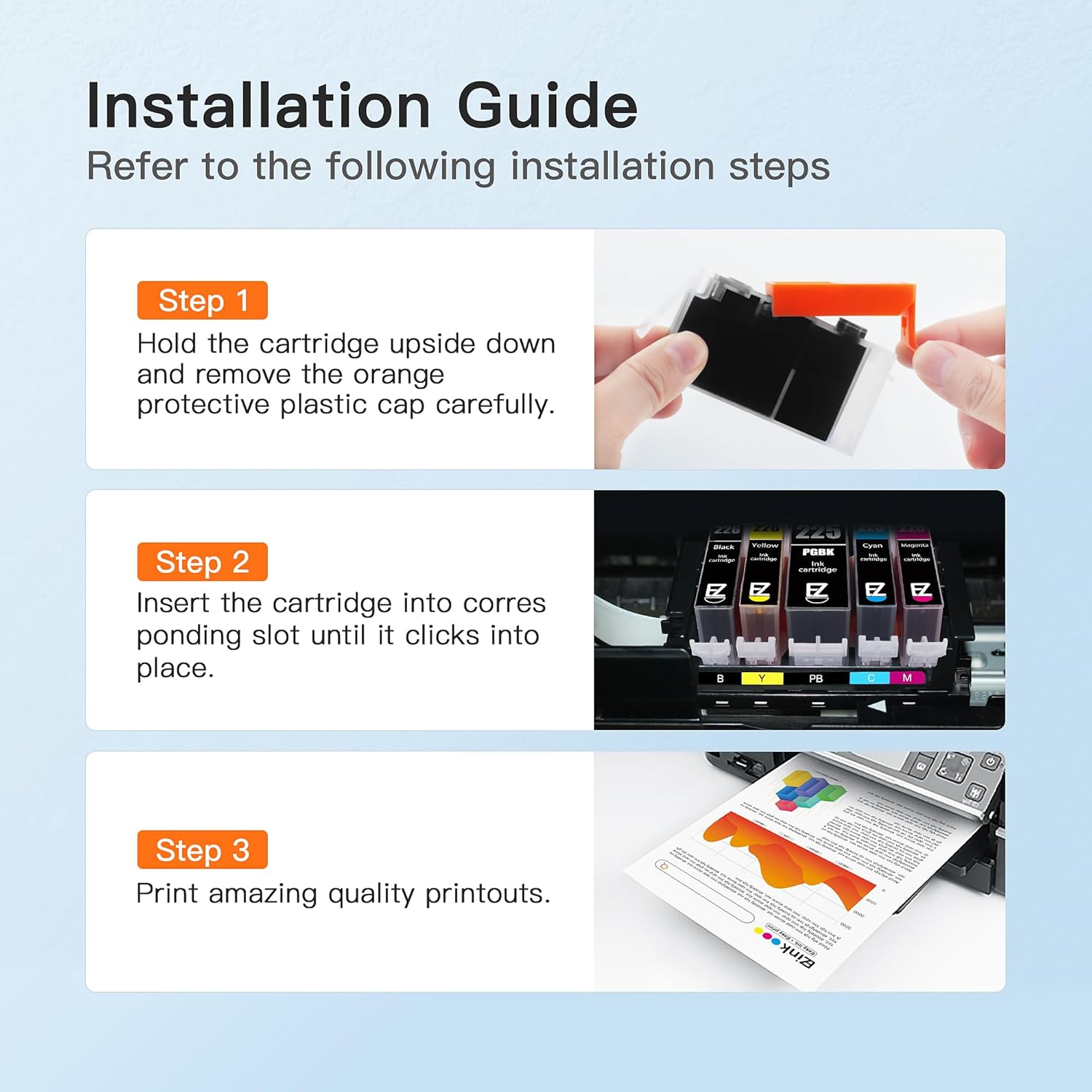 E-Z Ink Compatible Ink Cartridge Replacement for Canon PGI-225 CLI-226 to use with MG6220 MG6120 MG8220 MG8120 MG8120B (3 Gray, 3 Large Black, 3 Small Black, 3 Cyan, 3 Magenta, 3 Yellow) 18 Pack